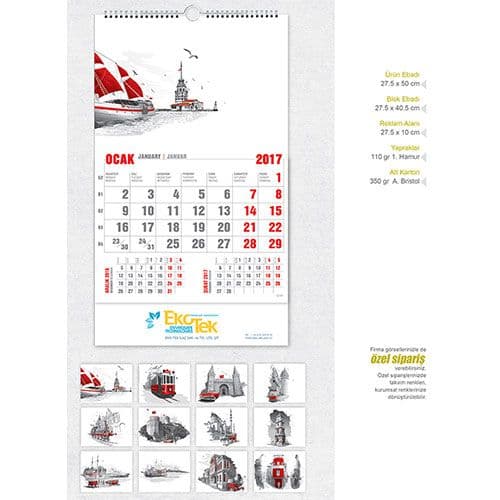 12 Yapraklı Duvar Takvimi (İstanbul)