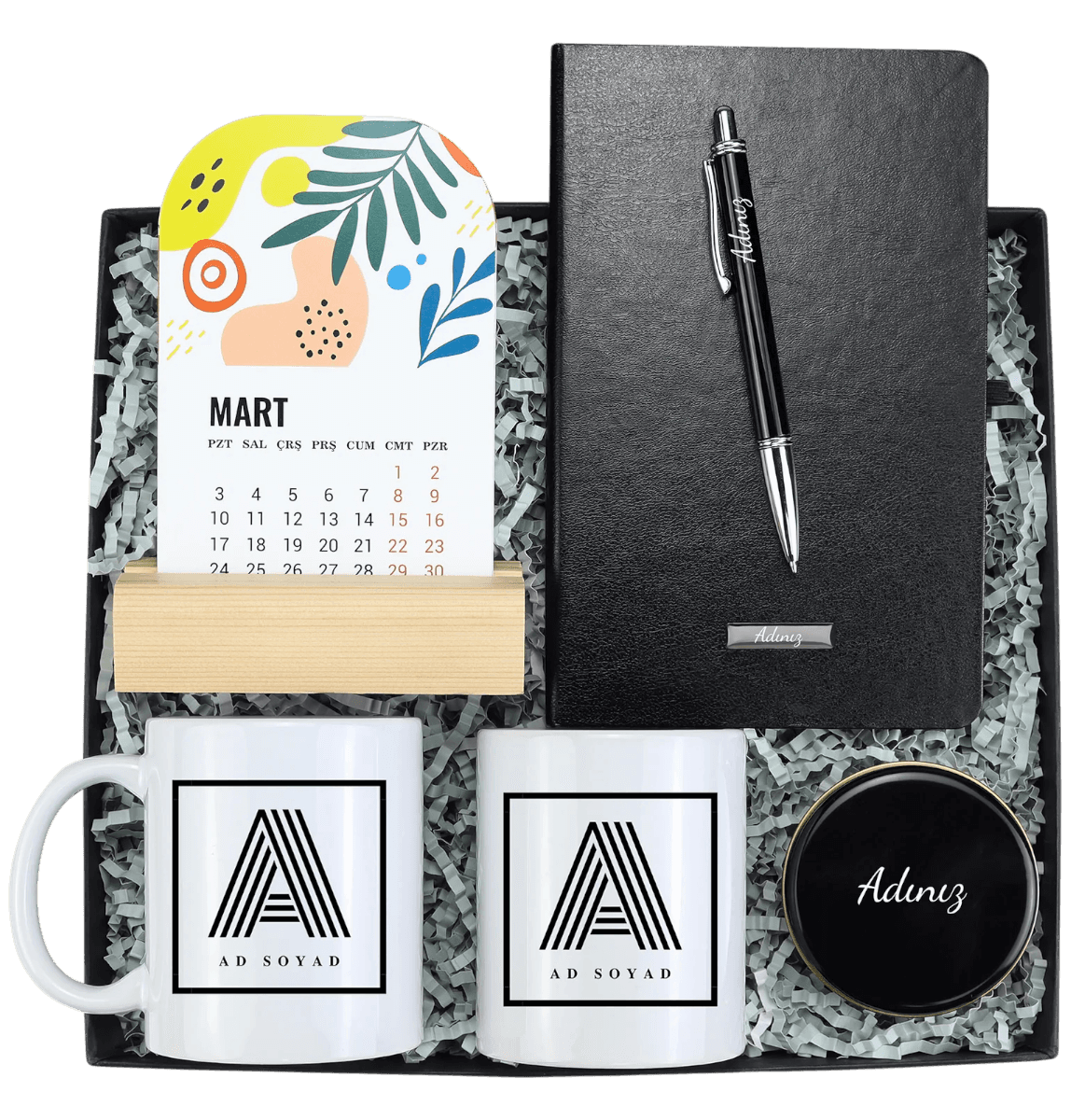 Defter & Kalem & Takvim & Kupa & Kalemlik & Mum Hediye Seti