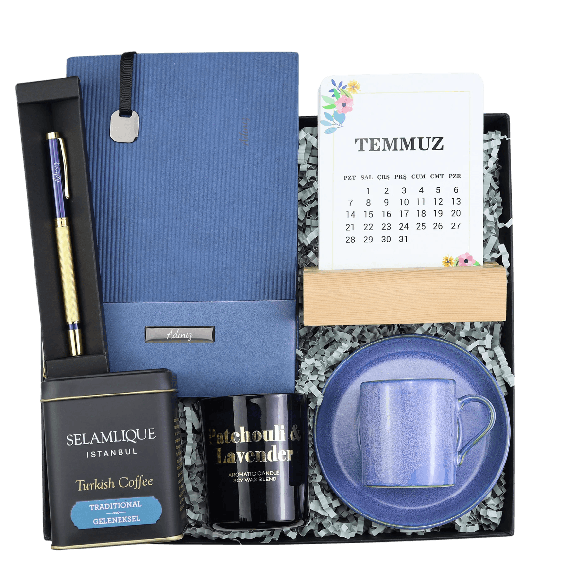 Defter & Kalem & Takvim & Türk Kahvesi & Mum & Fincan Hediye Seti